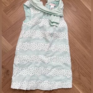 Janie and Jack Teal Dress with Tulle Overlay with Embroidered Flowers